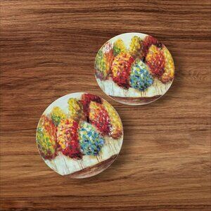 Set Of 2 Pier 1 Imports Colorful Abstract Tree Plates Stoneware Art China 8.5"